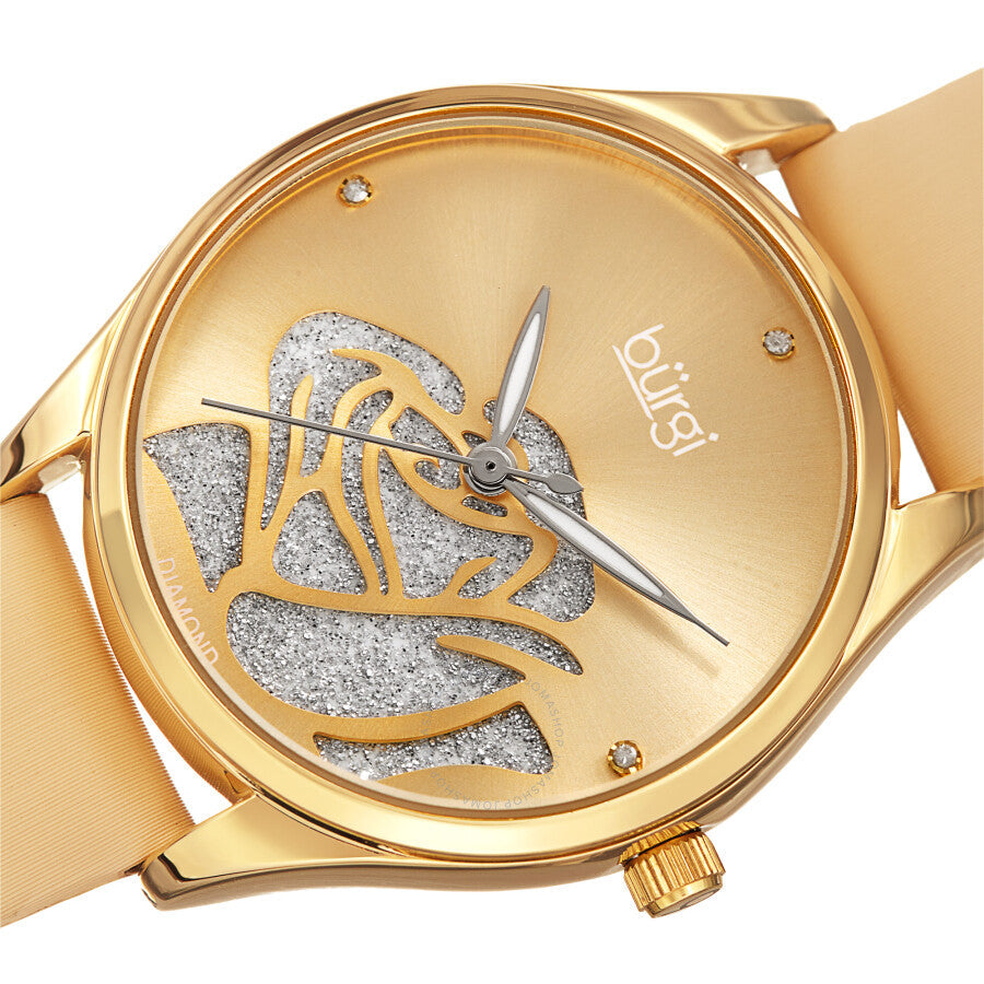 Burgi Diamond Accented Flower Quartz Ladies Watch BUR189YG - The Watches Men & Co #2