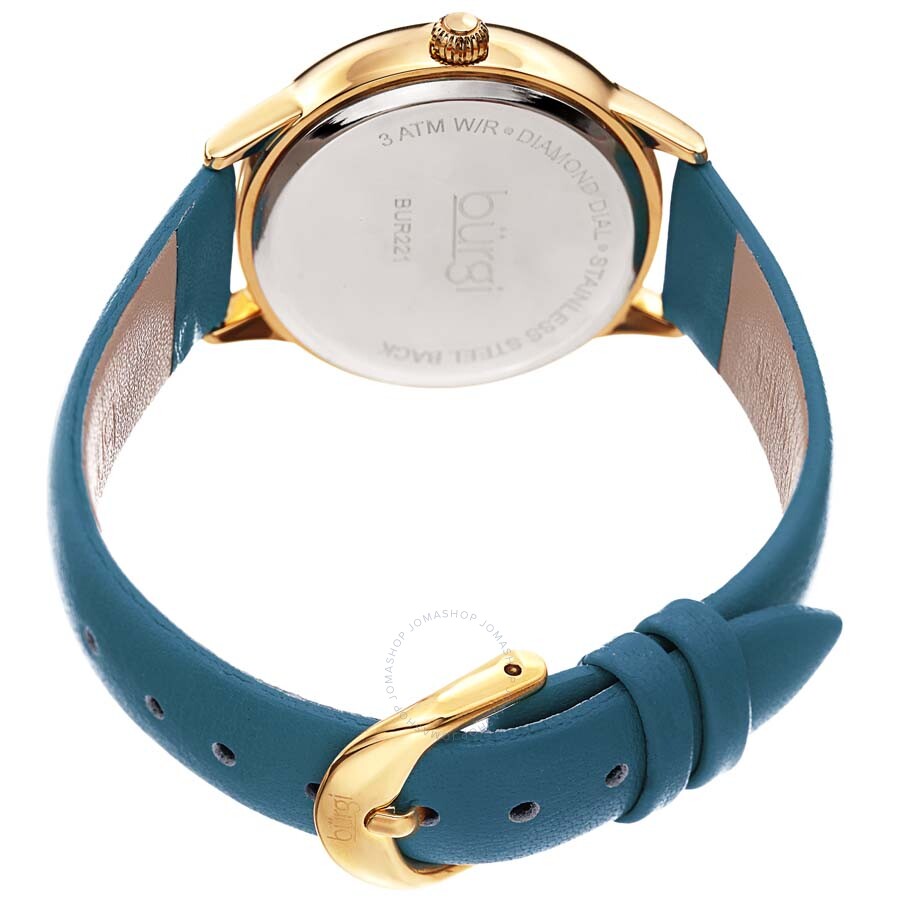 Burgi Diamond White Dial Blue Leather Ladies Watch BUR221BU - The Watches Men & Co #4