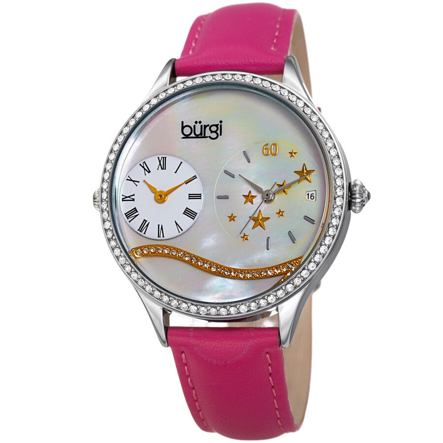 Burgi Dual Time Quartz Crystal White Dial Ladies Watch BUR184PK - The Watches Men & Co