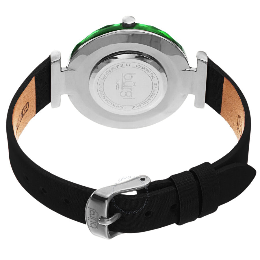 Burgi Faceted Crystal Bezel Diamond Black Dial Ladies Watch BUR252GN - The Watches Men & Co #4