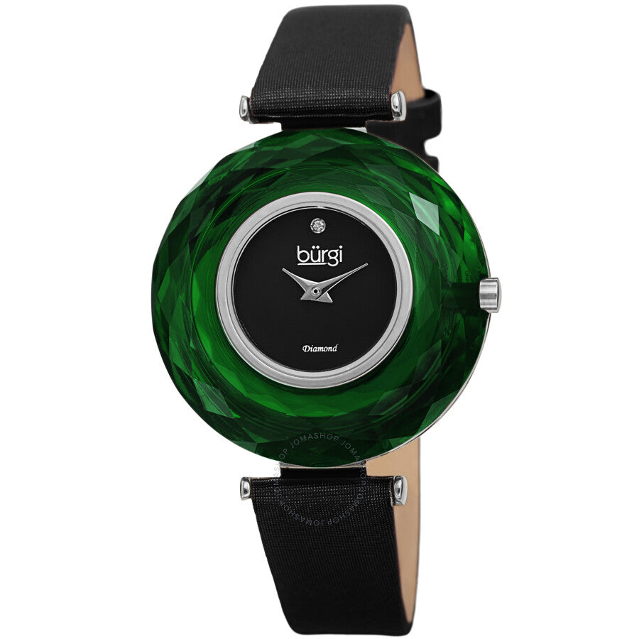 Burgi Faceted Crystal Bezel Diamond Black Dial Ladies Watch BUR252GN - The Watches Men & Co