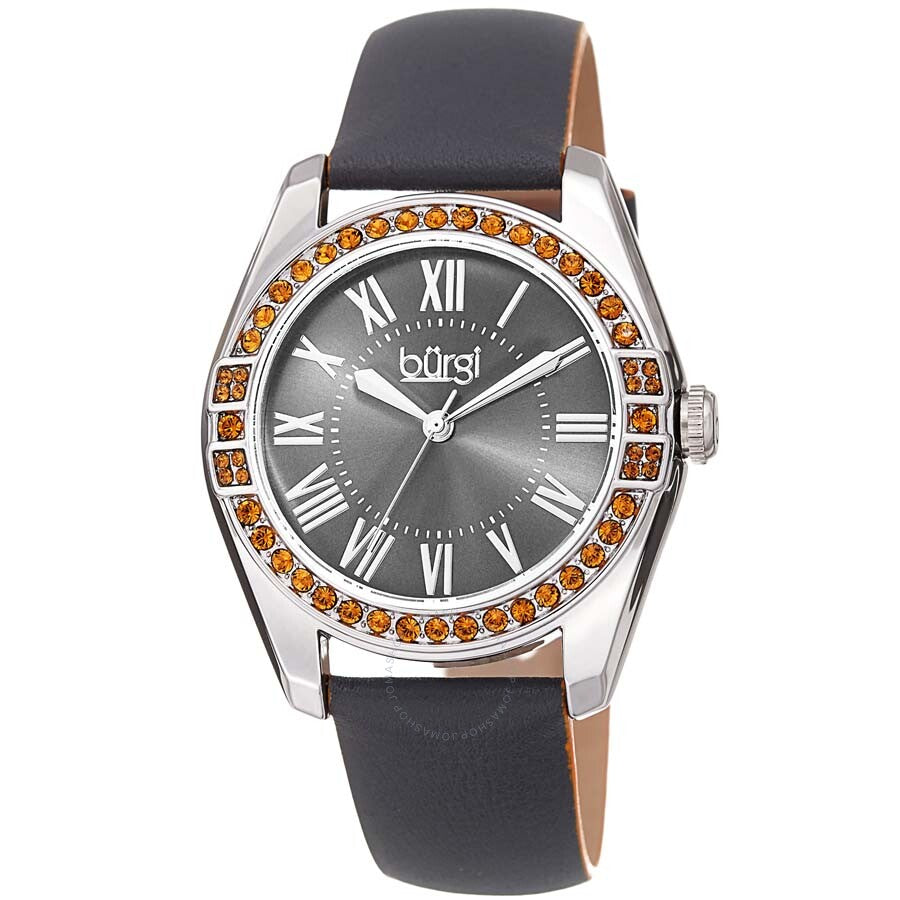 Burgi Grey Dial Grey Leather Ladies Watch BUR206GY - The Watches Men & Co