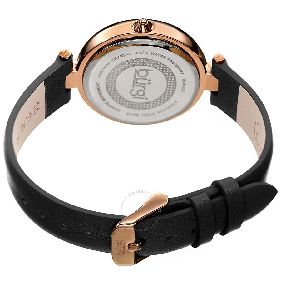 Burgi Ladies Glitter Ombre Swarovski Crystal Dial Black Leather Strap Watch - The Watches Men & Co #4