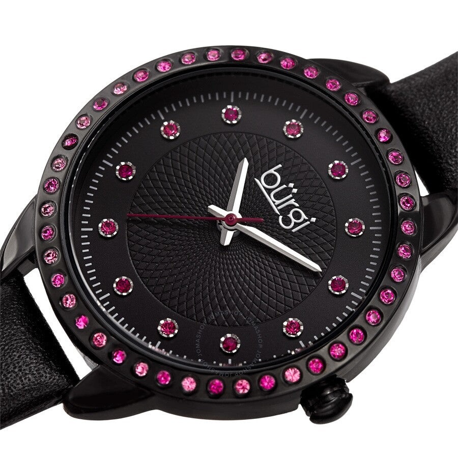 Burgi Quartz Crystal Black Dial Ladies Watch BUR161BK - The Watches Men & Co #2