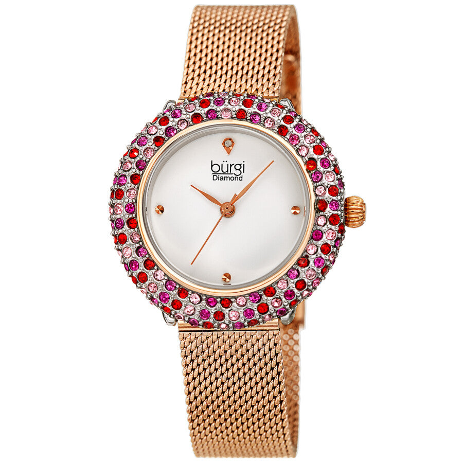 Burgi Quartz Diamond Silver Dial Ladies Watch BUR258RG - The Watches Men & Co