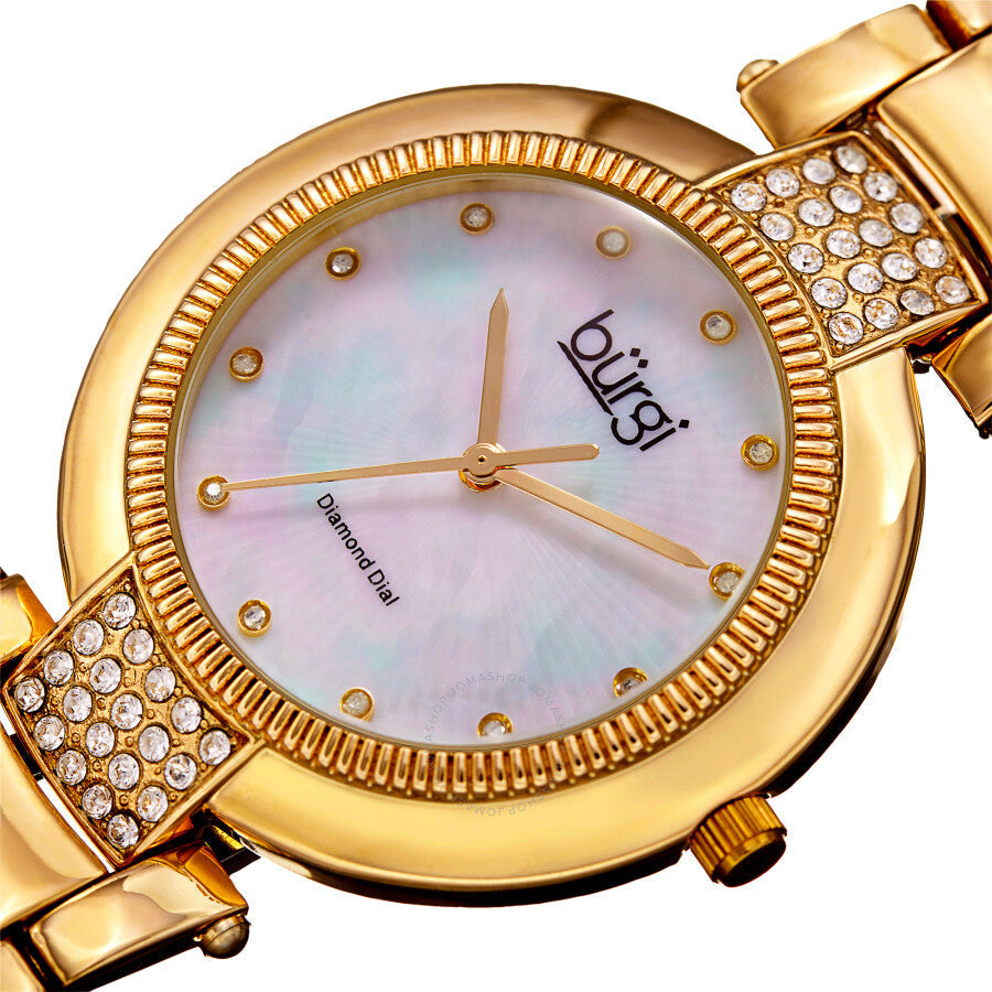 Burgi Quartz Diamond White Mother of Pearl Dial Ladies Watch BUR181YG - The Watches Men & Co #2
