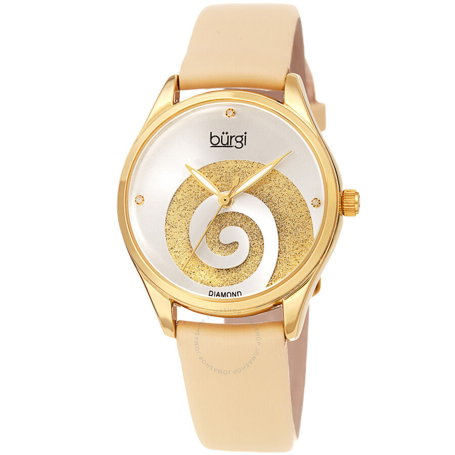 Burgi Swirl Quartz Diamond Silver Dial Ladies Watch BUR201YG - The Watches Men & Co