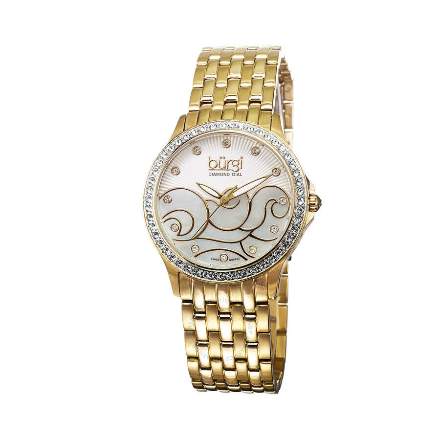 Burgi Wave Pattern Quartz Diamond Crystal Ladies Watch BUR081YG - The Watches Men & Co