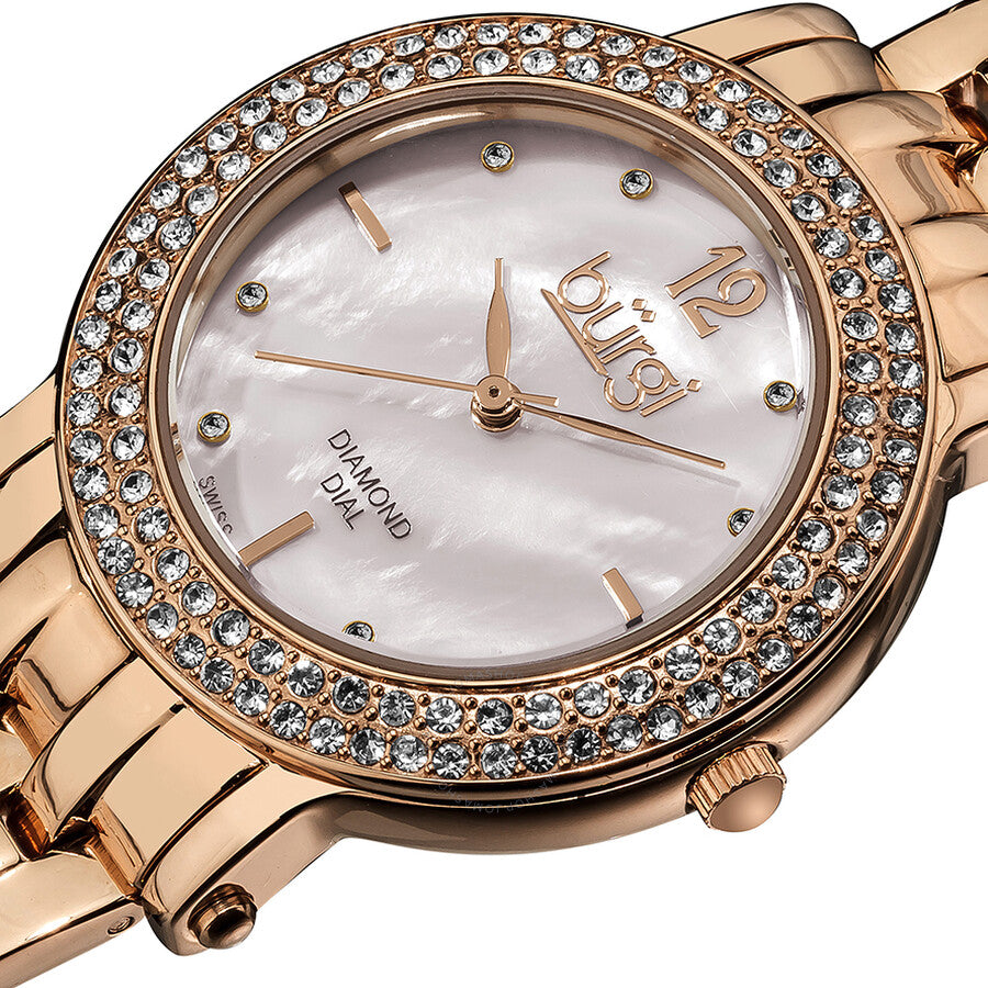Burgi White Mother of Pearl Dial Ladies Watch BUR079RG - The Watches Men & Co #2
