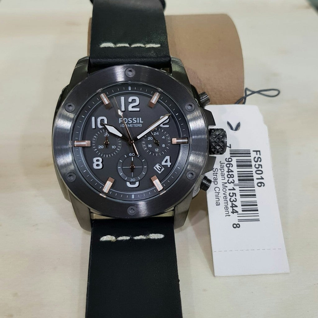 Fossil Machine Chronograph Grey Dial Leather Strap Men's Watch FS5016