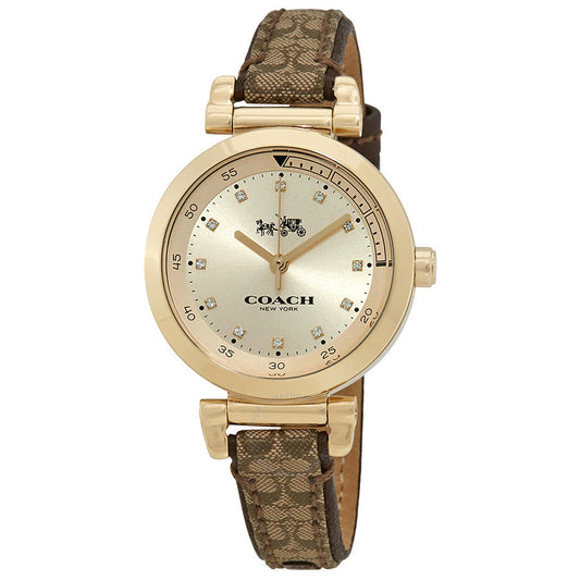 Coach 1941 Sport Crystal Gold Dial Leather Strap Ladies Watch 14502539