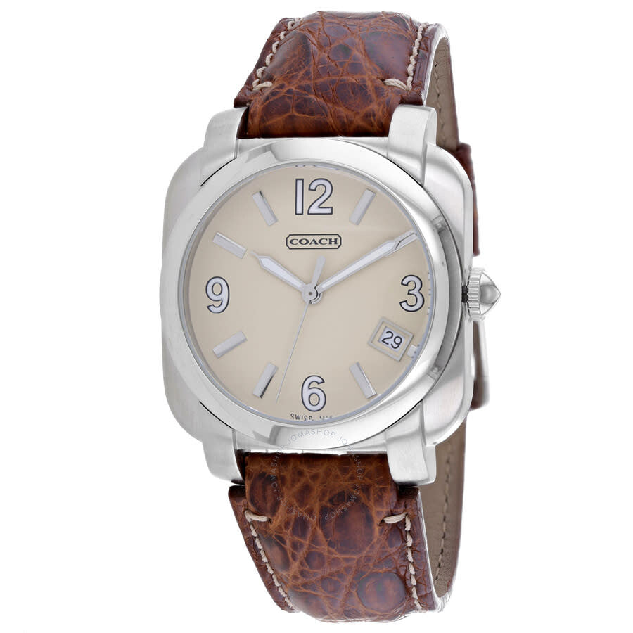 Coach Brown Leather Silver Quartz Beige Dial Men's Watch 14600444 - The Watches Men & Co