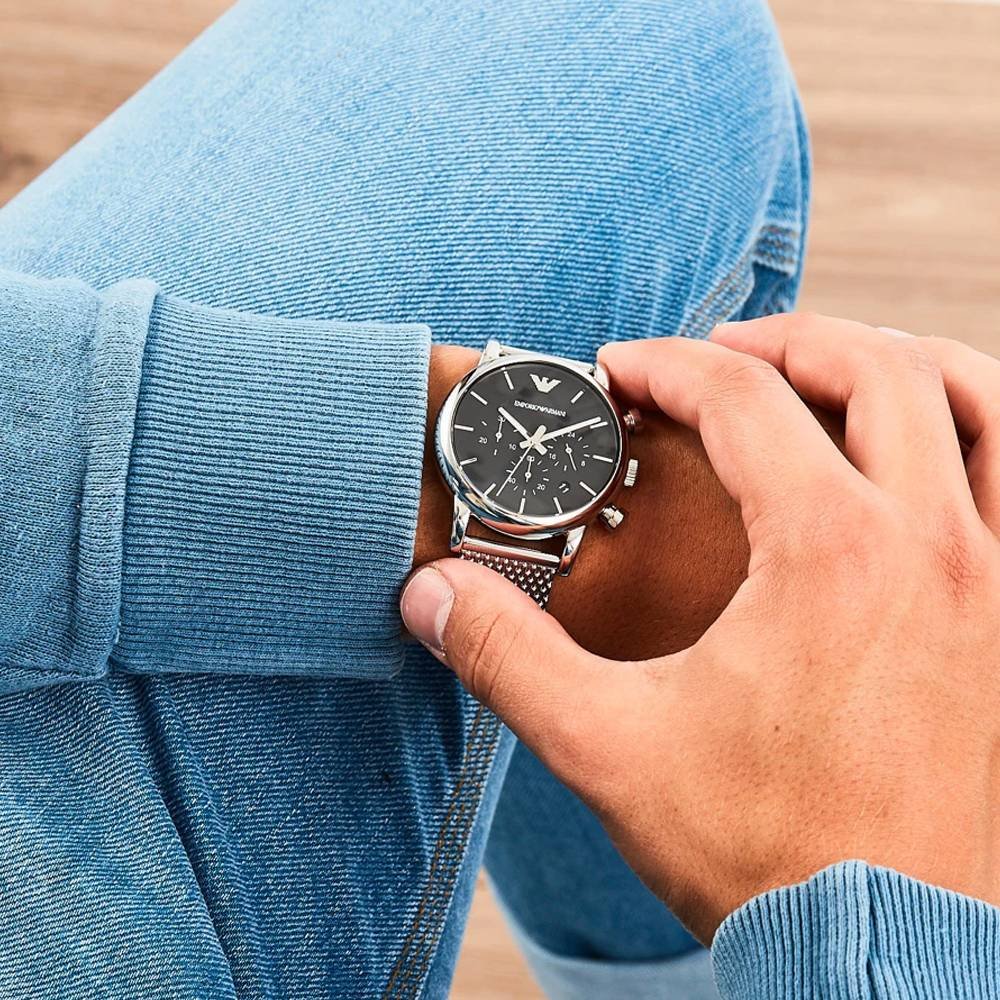 EMPORIO ARMANI Classic Chronograph Black Dial Steel Men's Watch AR1811