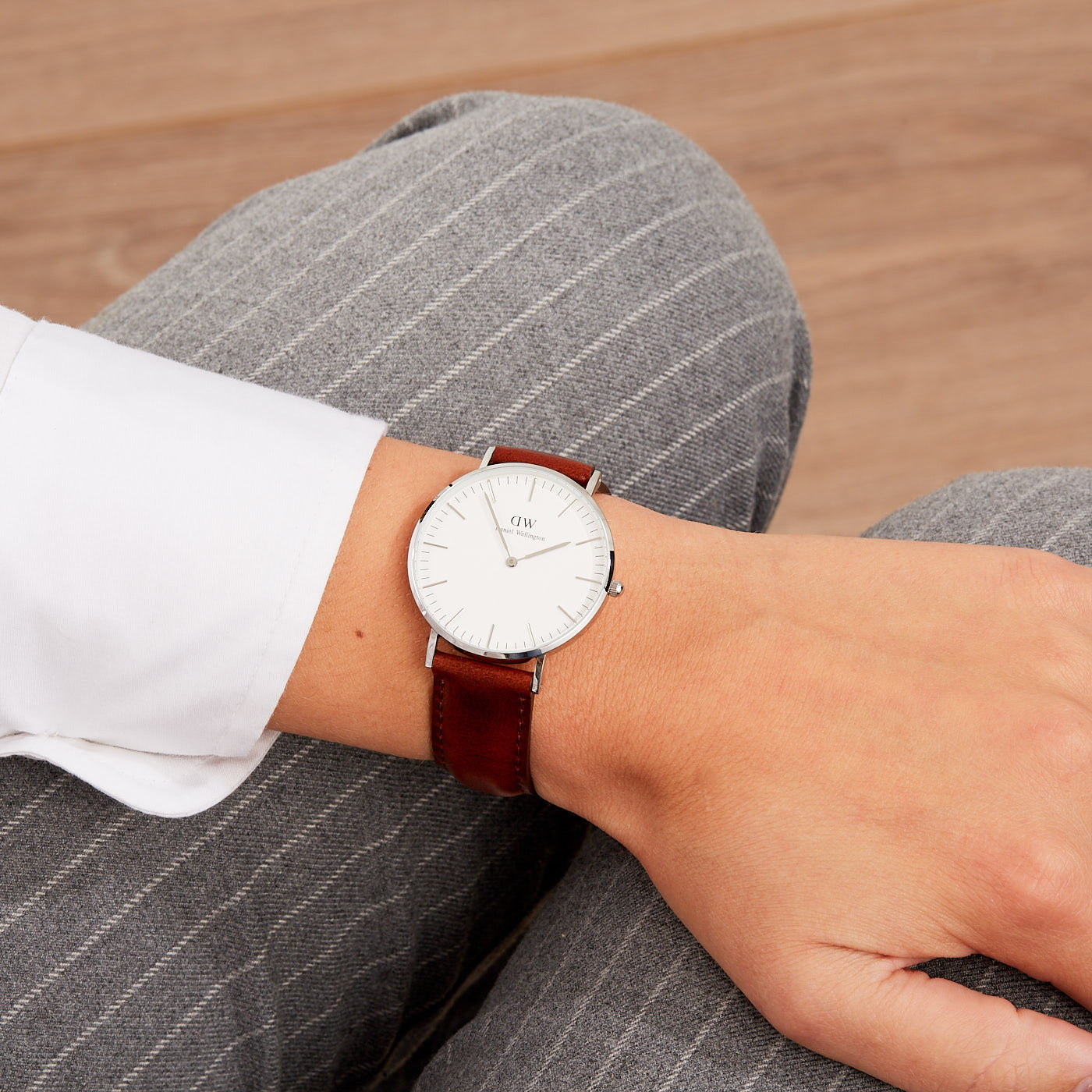 Daniel Wellington St Mawes 36mm White Dial Brown Genuine Leather Silver Watch - DW00100052