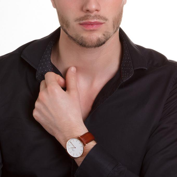 Daniel Wellington St Mawes 40mm White Dial Brown Genuine Leather Men's Gold Watch - DW00100006