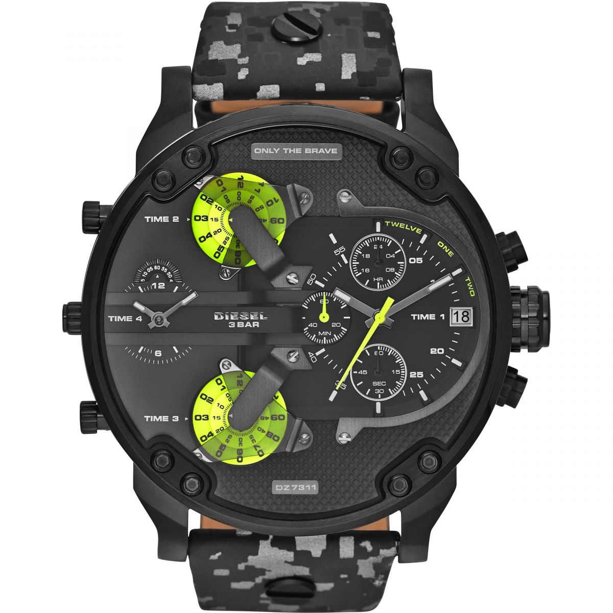 Diesel Big Daddy Camouflage Genuine Leather GMT Men's Watch DZ7311