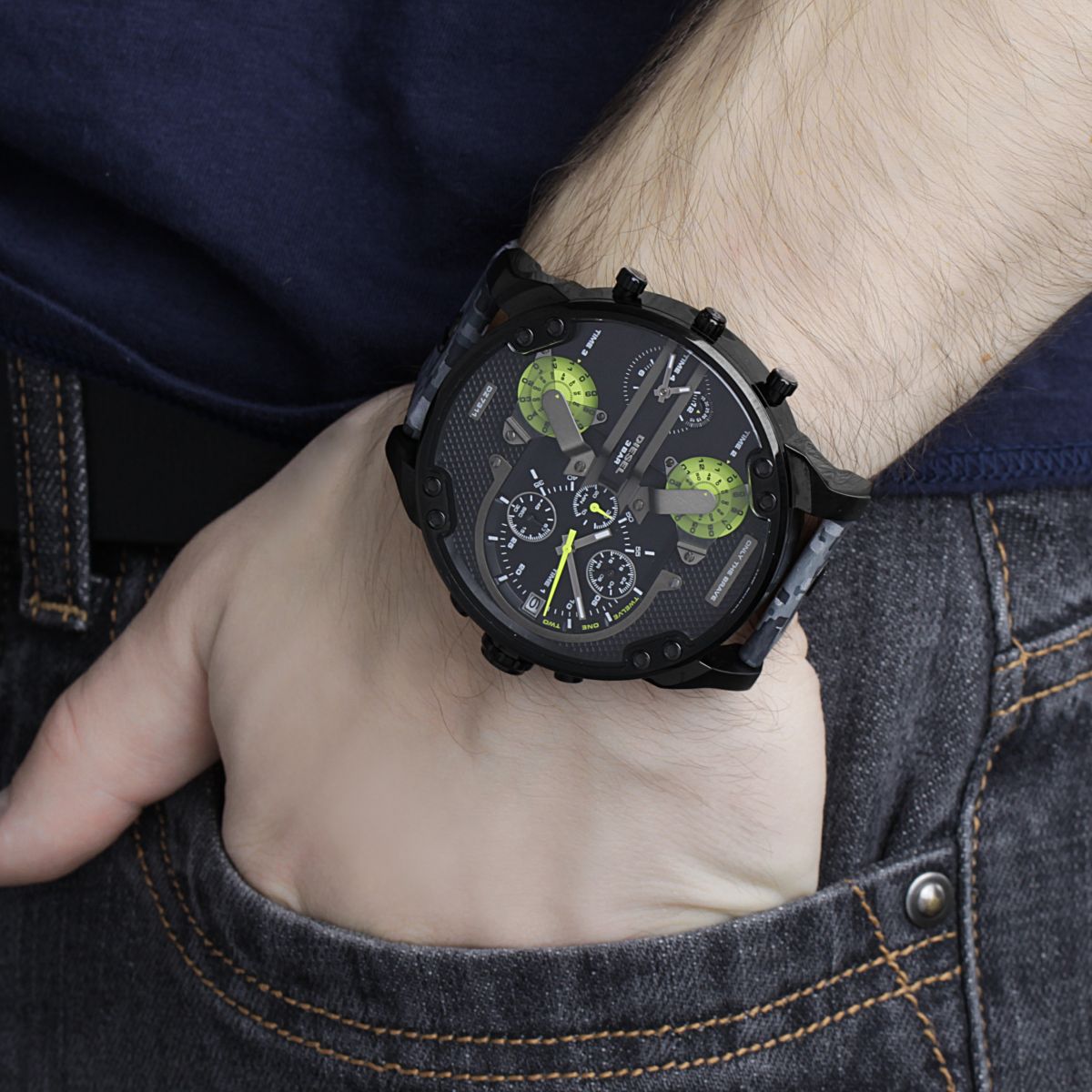 Diesel Big Daddy Camouflage Genuine Leather GMT Men's Watch DZ7311