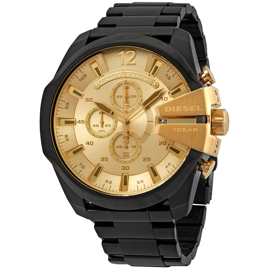 Diesel Mega Chief DZ4485 316L Black stainless steel 100m water resistant 4 Time zones
