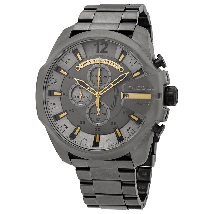 Diesel Mega Chief DZ4466 316L grey stainless steel 10 ATM (100 meters) water resistant Japan movements with a chronograph and date function