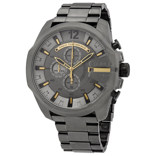 Diesel Mega Chief DZ4466 316L grey stainless steel 10 ATM (100 meters) water resistant Japan movements with a chronograph and date function