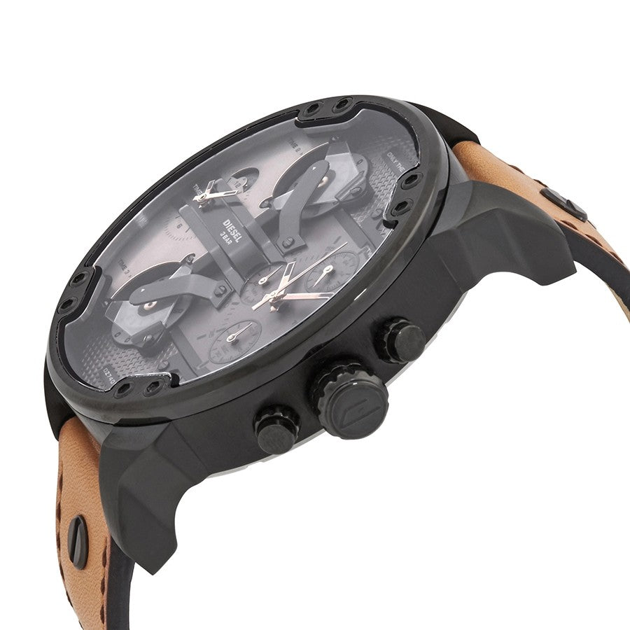 Diesel Big Daddy DZ7406 316L black stainless steel with genuine leather strap 30m water-resistant
