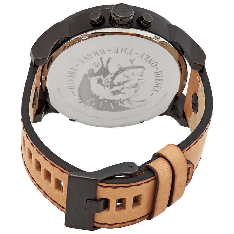 Diesel Big Daddy DZ7406 316L black stainless steel with genuine leather strap 30m water-resistant