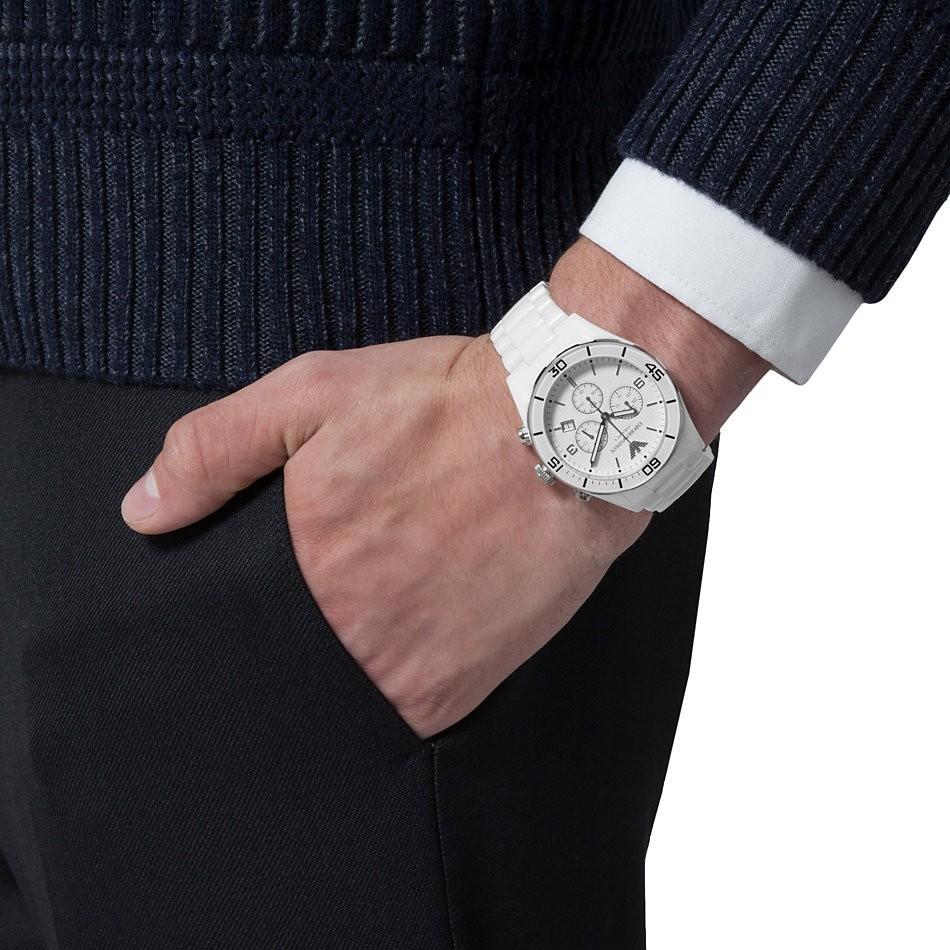 Emporio Armani White Ceramic Chronograph Ladies Watch AR1424