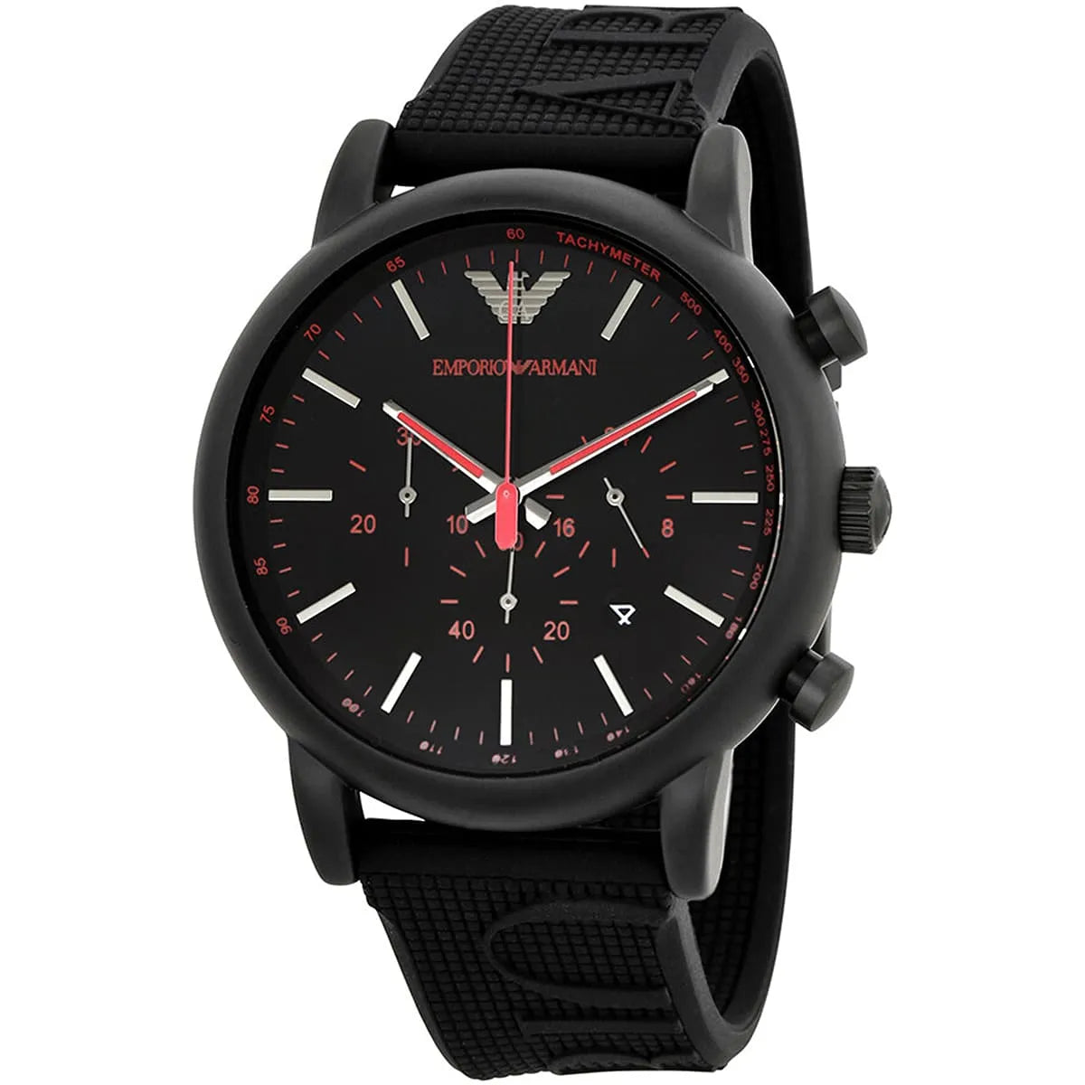 Emporio Armani Luigi Chronograph Black Dial Black Rubber Strap Watch - AR11024