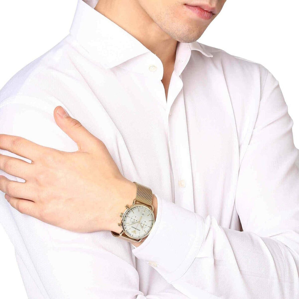 Emporio Armani Aviator Chronograph Gold Mesh Watch - AR11315