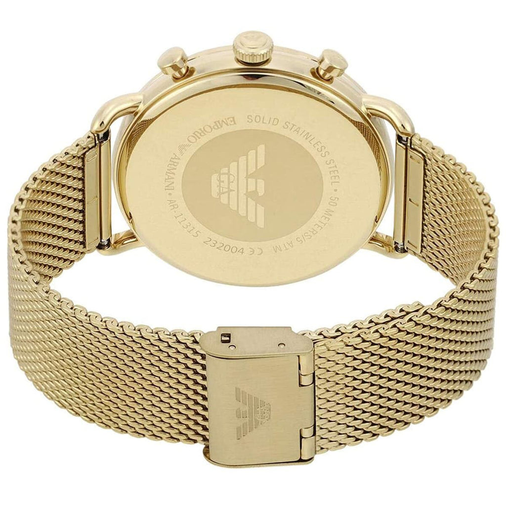 Emporio Armani Aviator Chronograph Gold Mesh Watch - AR11315