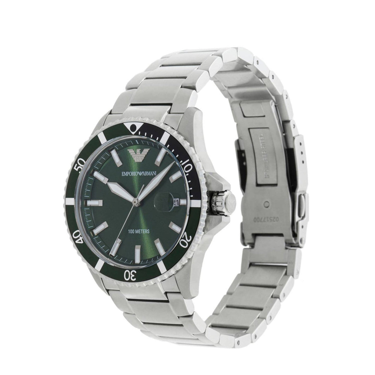 Emporio Armani Diver Three-Hand Date Green Dial Silver Watch - AR11338
