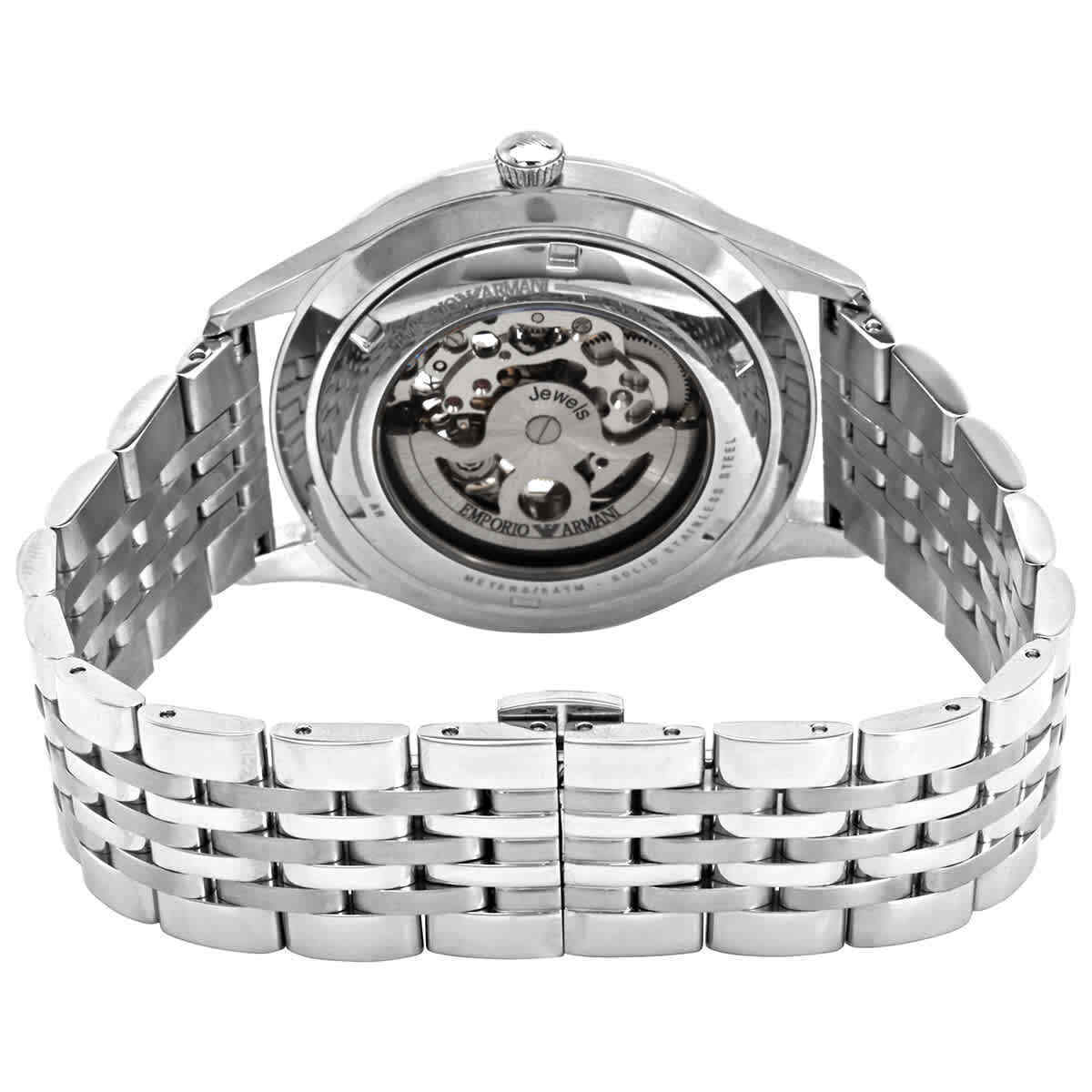 Emporio Armani Meccanico Skeleton Silver Dial Silver Steel Men's Watch AR1945