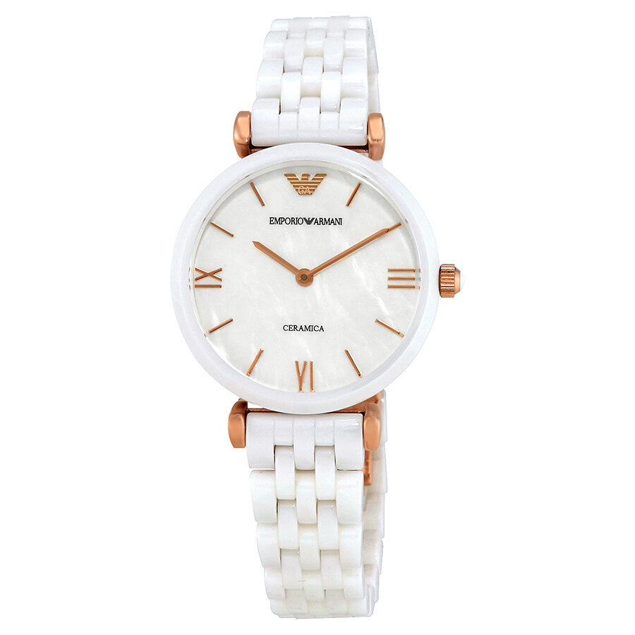 Emporio Armani Ceramica Mother of Pearl Ladies Watch AR1486 - BigDaddy Watches
