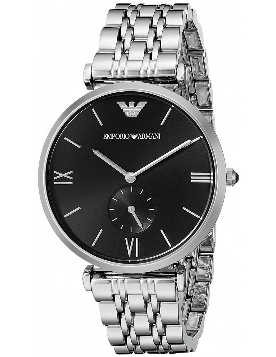 Emporio Armani Retro Black Dial Silver Watch AR1676