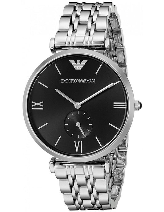 Emporio Armani Retro Black Dial Silver Watch AR1676