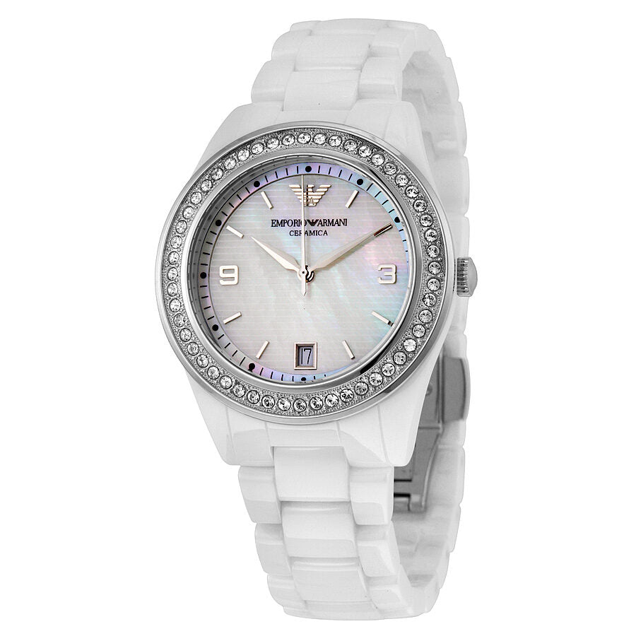Emporio Armani Crystal Mother of Pearl Dial Ladies Watch AR1426 - BigDaddy Watches