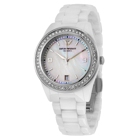 Emporio Armani Crystal Mother of Pearl Dial Ladies Watch AR1426 - BigDaddy Watches