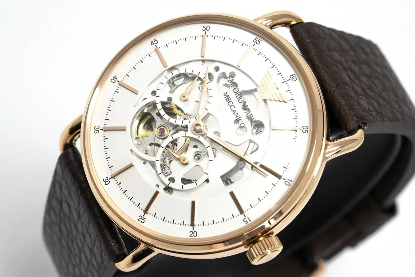 Emporio Armani Aviator Automatic Men's White Skeleton Dial Watch AR60027
