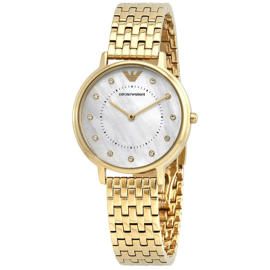 Emporio Armani Quartz Crystal White Mother of Pearl Dial Ladies Watch AR11007 - BigDaddy Watches