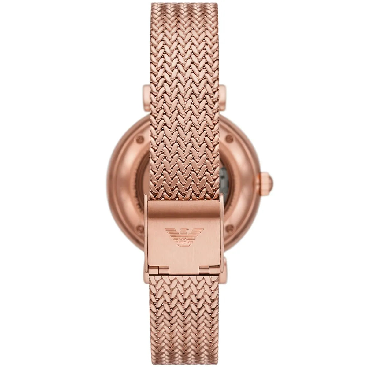 Emporio Armani Meccanico Automatic White Dial Rose Gold Mesh Strap Women's Watch - AR60063