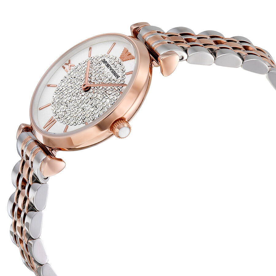 Emporio Armani White Crystal Pave Dial Two-tone Ladies Watch AR1926