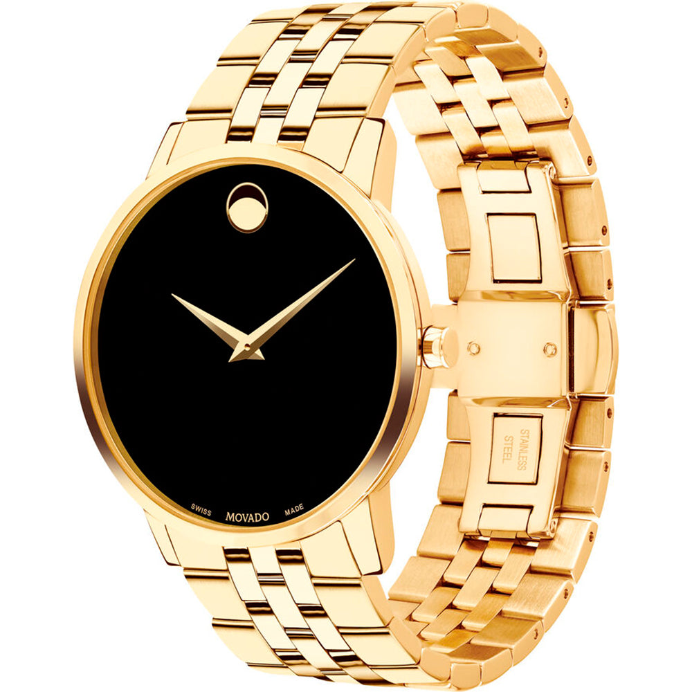 Movado Museum Black Dial Gold Steel Strap Watch For Men - 606997 606997 - Image 4