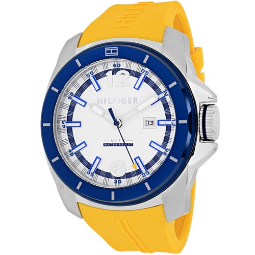Tommy Hilfiger White and Navy Dial Yellow Rubber Men's Watch 1791115