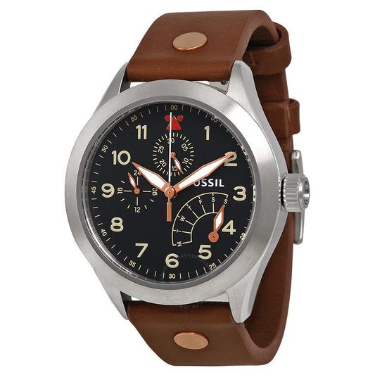 Fossil Aeroflite Multi-Function Black Dial Leather Strap Men's Watch CH2939