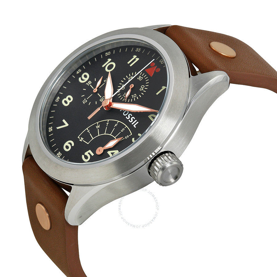Fossil Aeroflite Multi-Function Black Dial Leather Strap Men's Watch CH2939