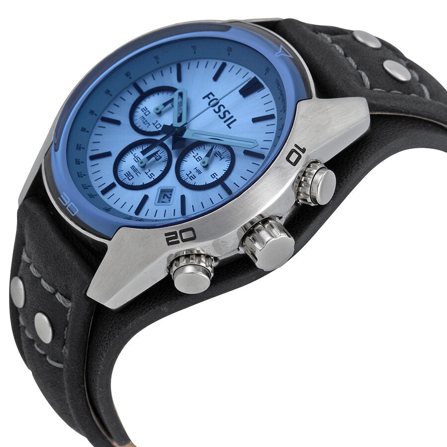 Fossil Blue Glass Chronograph Black Leather Strap Men's Watch CH2564 - BigDaddy Watches #2