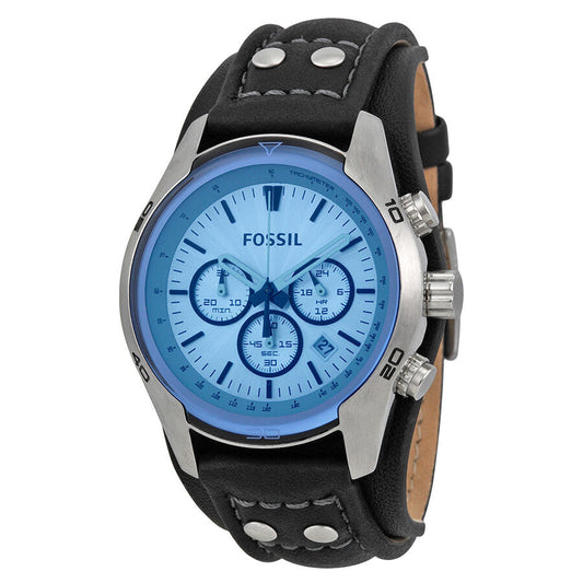 Fossil Blue Glass Chronograph Black Leather Strap Men's Watch CH2564 - BigDaddy Watches
