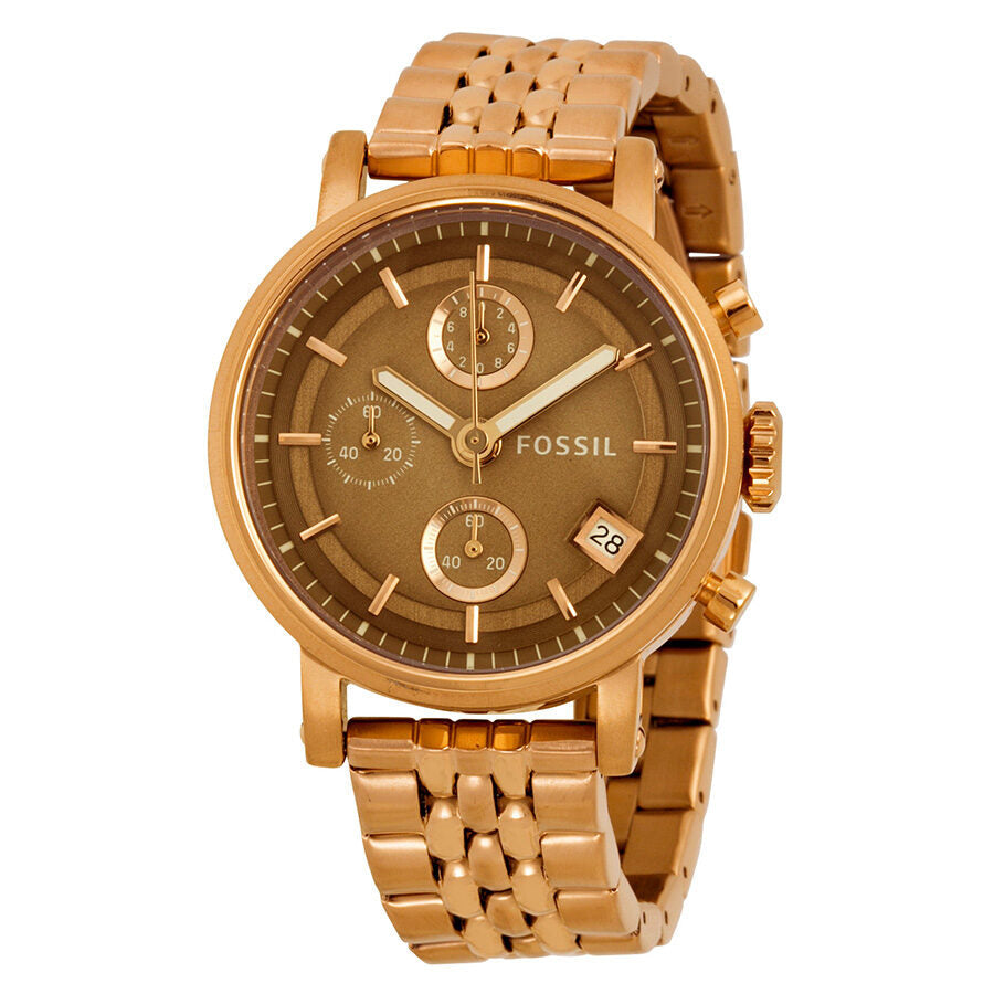 Fossil Boyfriend Chronograph Brown Dial Rose Gold-tone Ladies Watch ES3494 - BigDaddy Watches