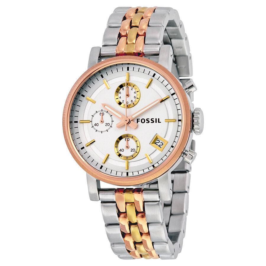 Fossil Boyfriend Chronograph Silver Dial Tri- tone Ladies Watch ES3840 - BigDaddy Watches