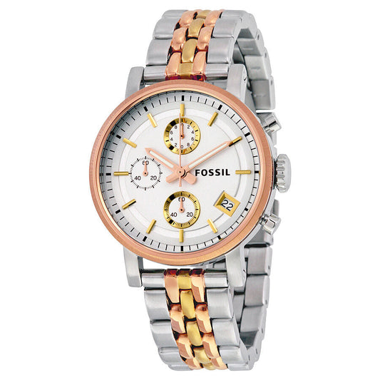 Fossil Boyfriend Chronograph Silver Dial Tri- tone Ladies Watch ES3840 - BigDaddy Watches
